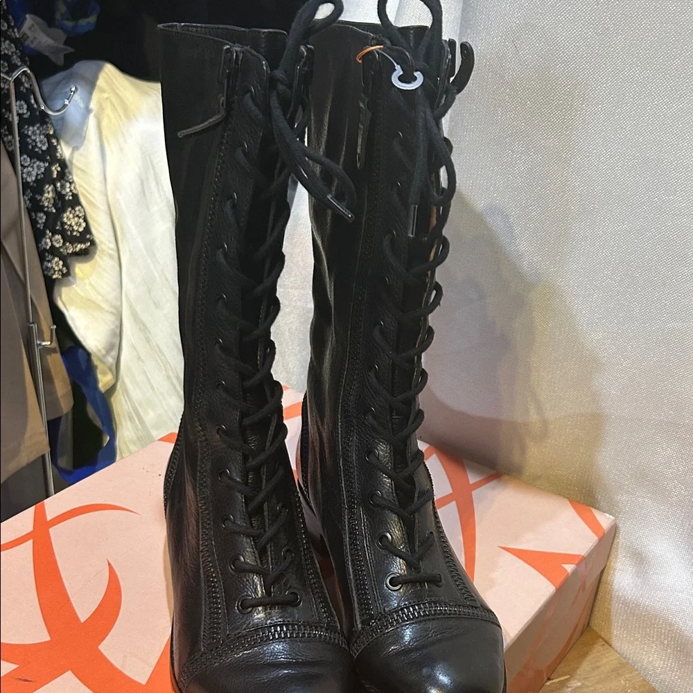 Via Spiga Black Lace-Up Boots - Picture 2 of 6